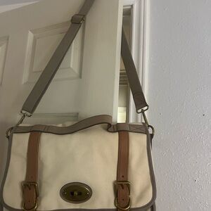 Fossil Gray and Cream Shoulder Bag